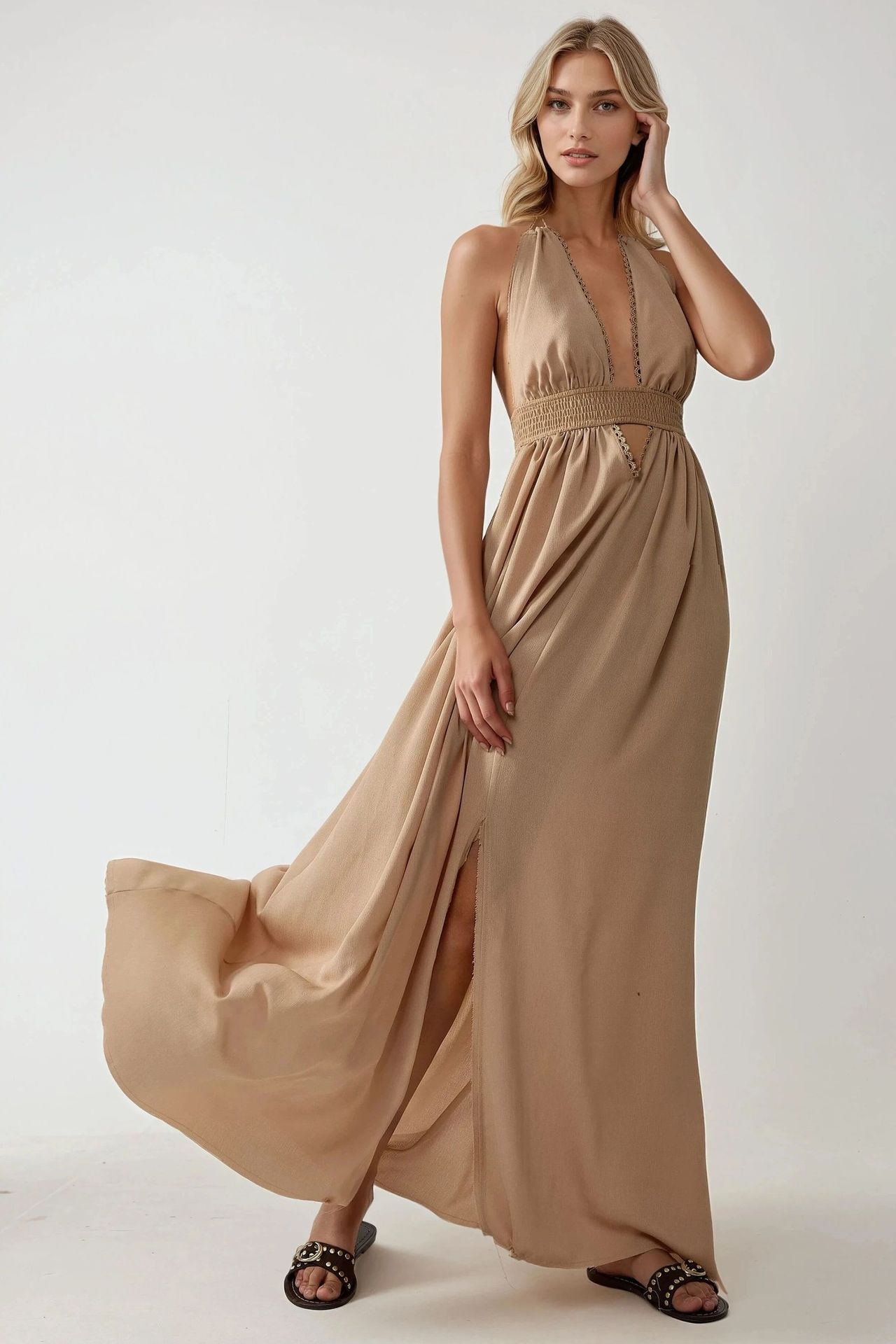 V-Neck A-Line Maxi Dress