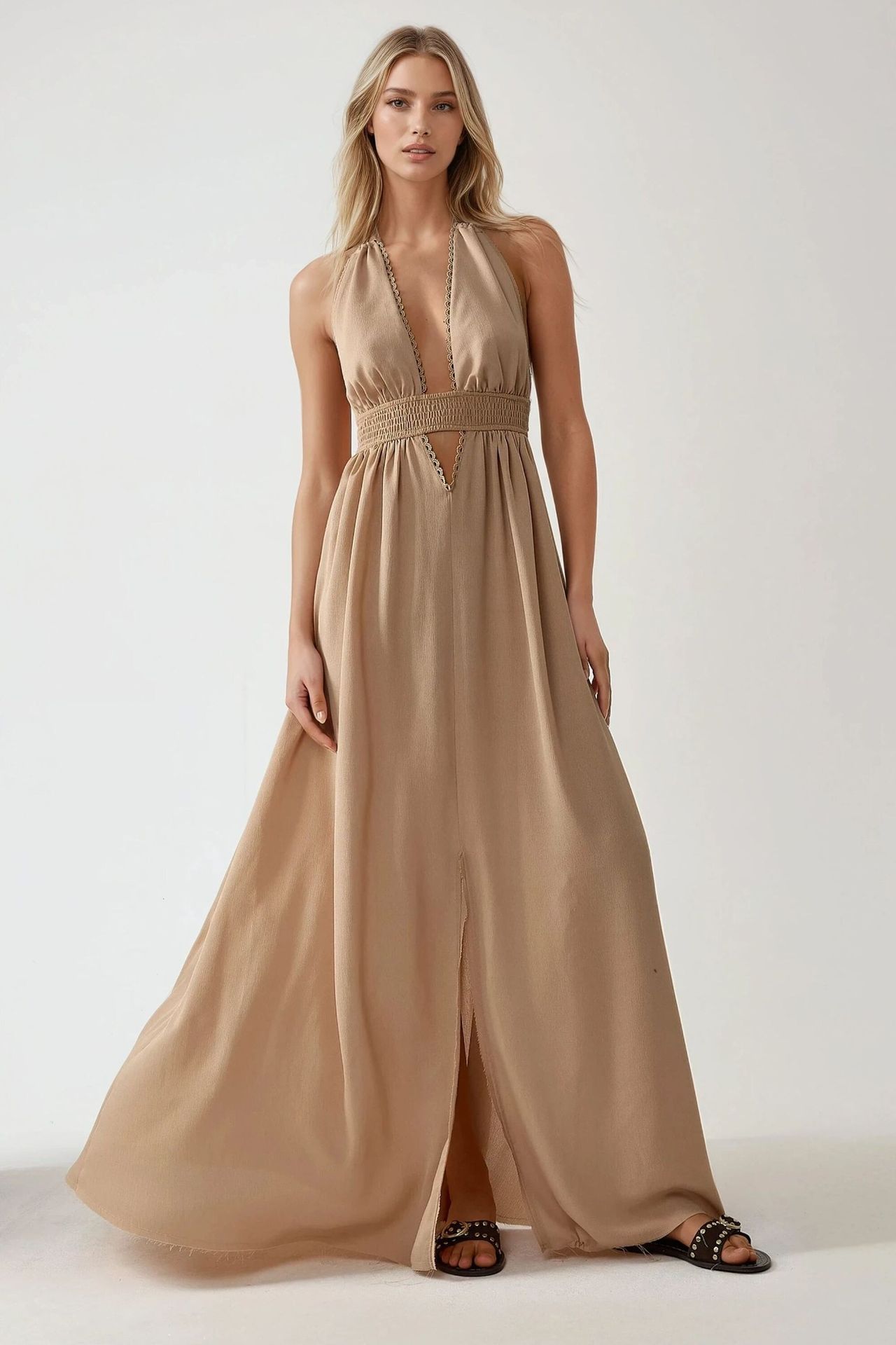 V-Neck A-Line Maxi Dress