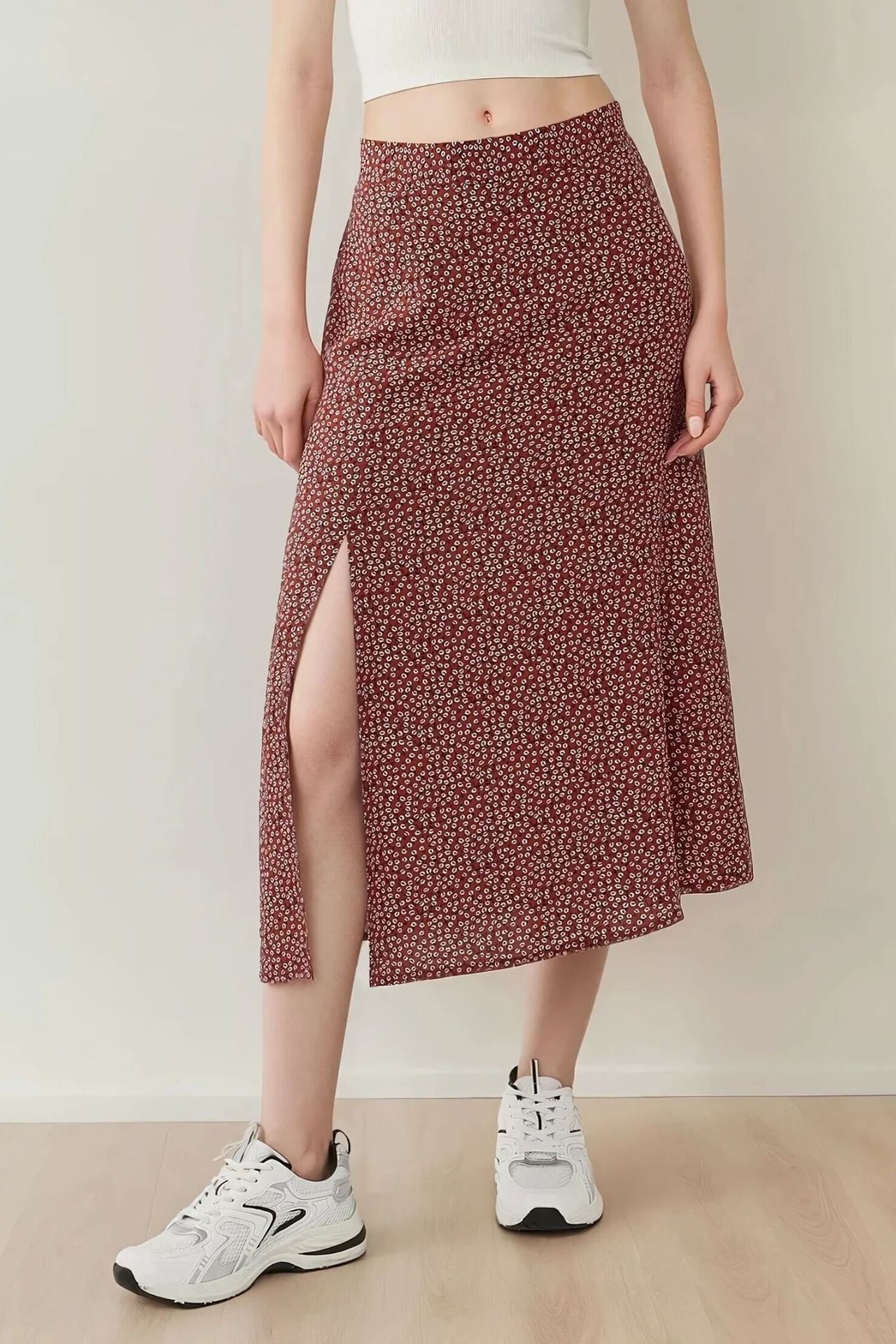 Floral High Waist Midi Skirt