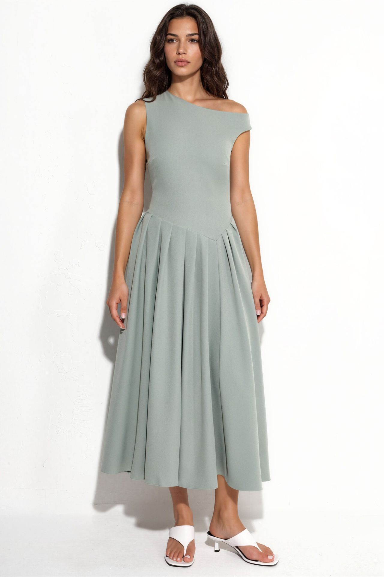 Asymmetrical Collar Midi Dress 6