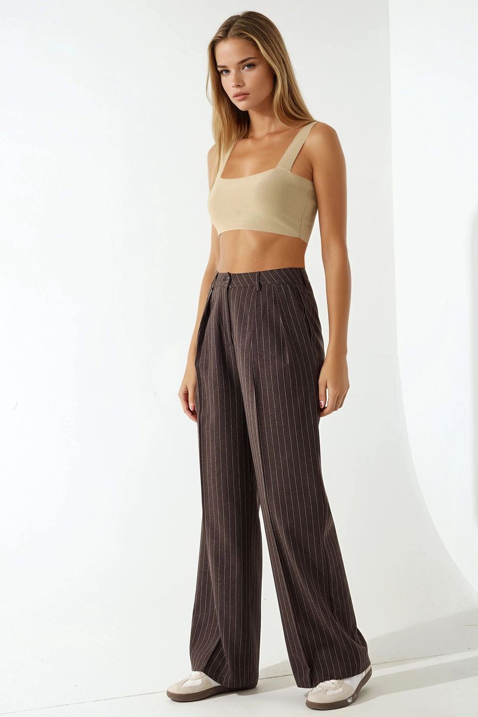 Striped Wide Leg Pleated Palazzo Pants