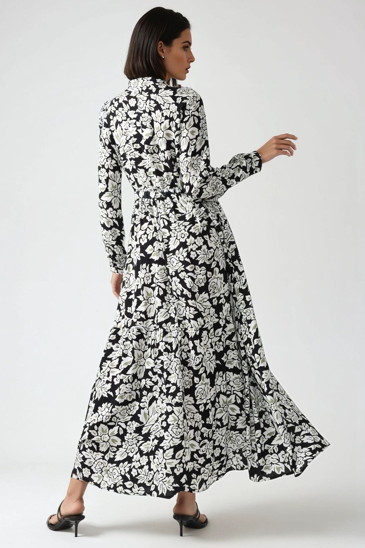Printed Maxi Dress with Shirt Collar