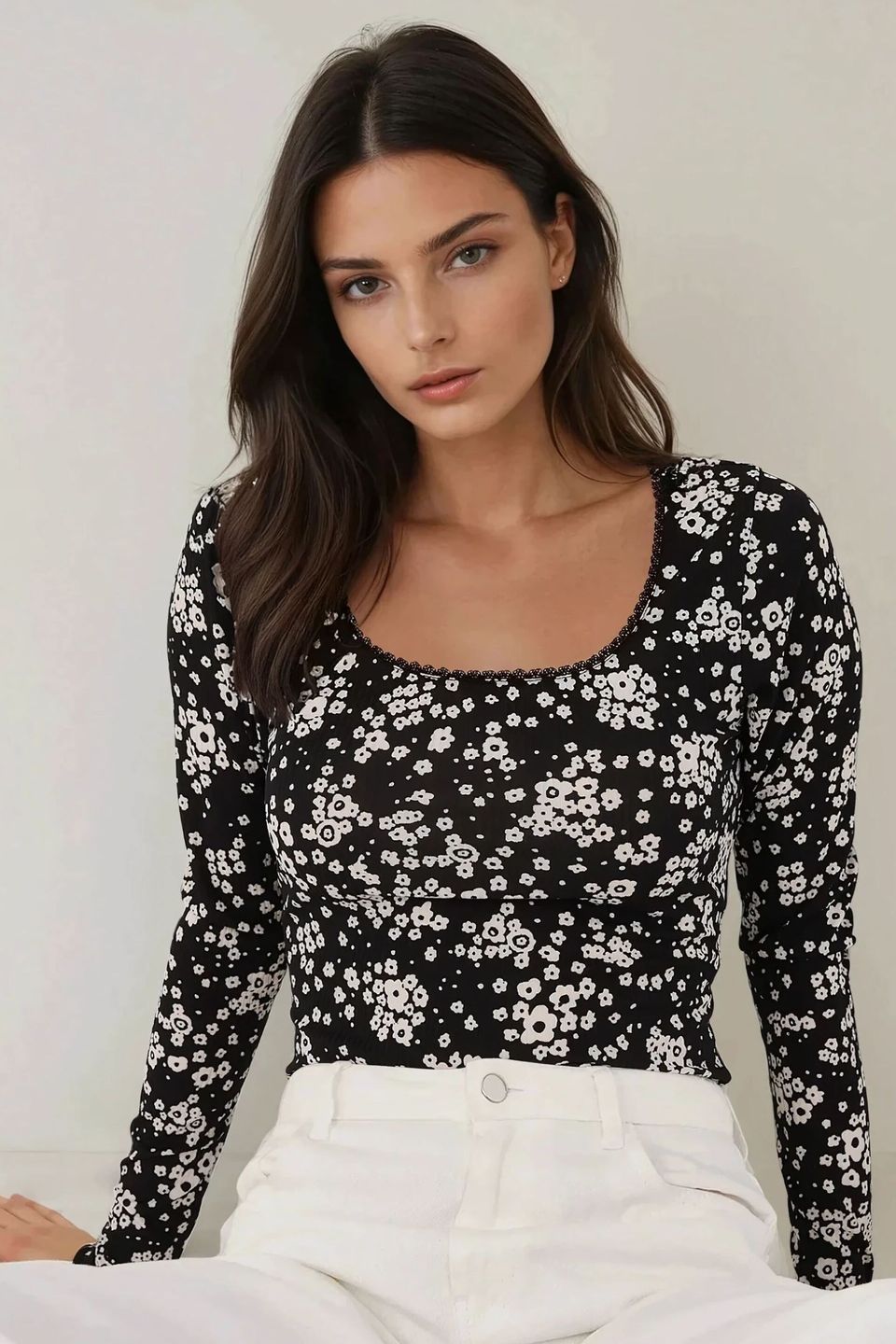 Printed Slim Fit Crew Neck Top