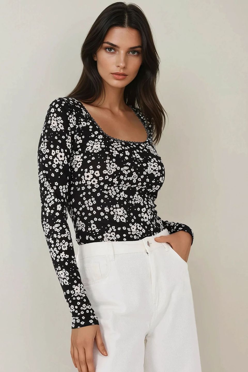 Printed Slim Fit Crew Neck Top