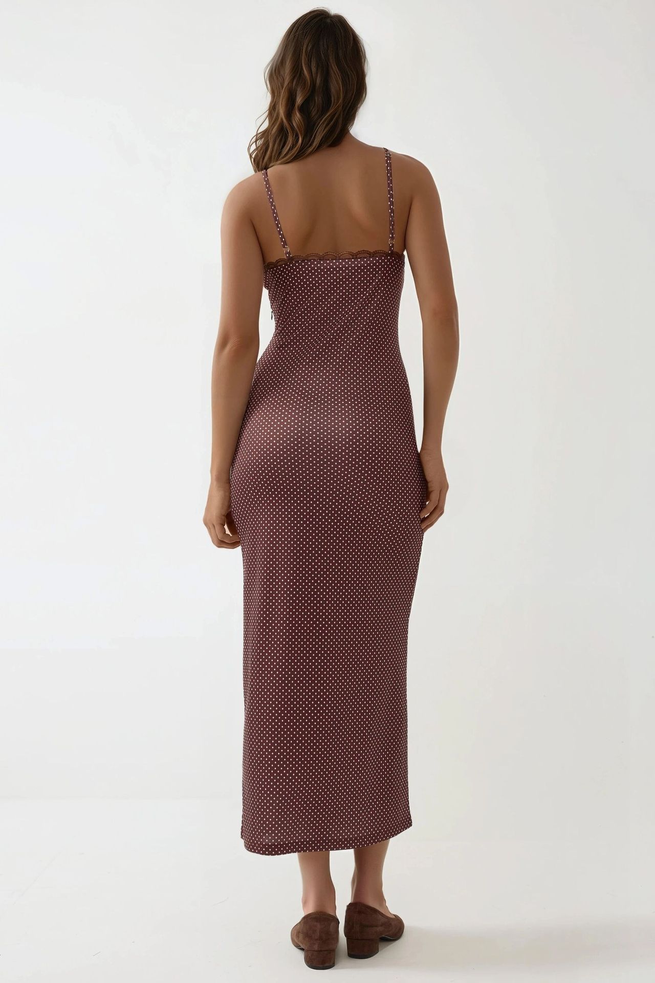Square Collar Printed Maxi Dress with Lace Detail