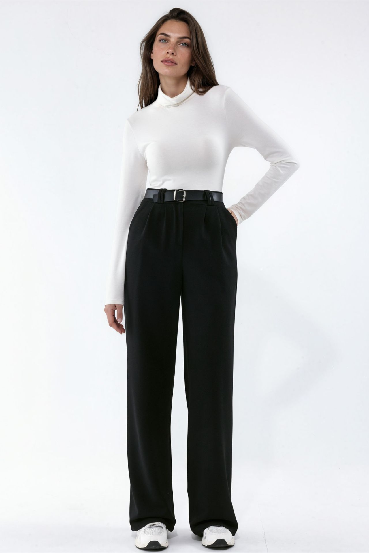 Belted Stretch Palazzo Pants 4