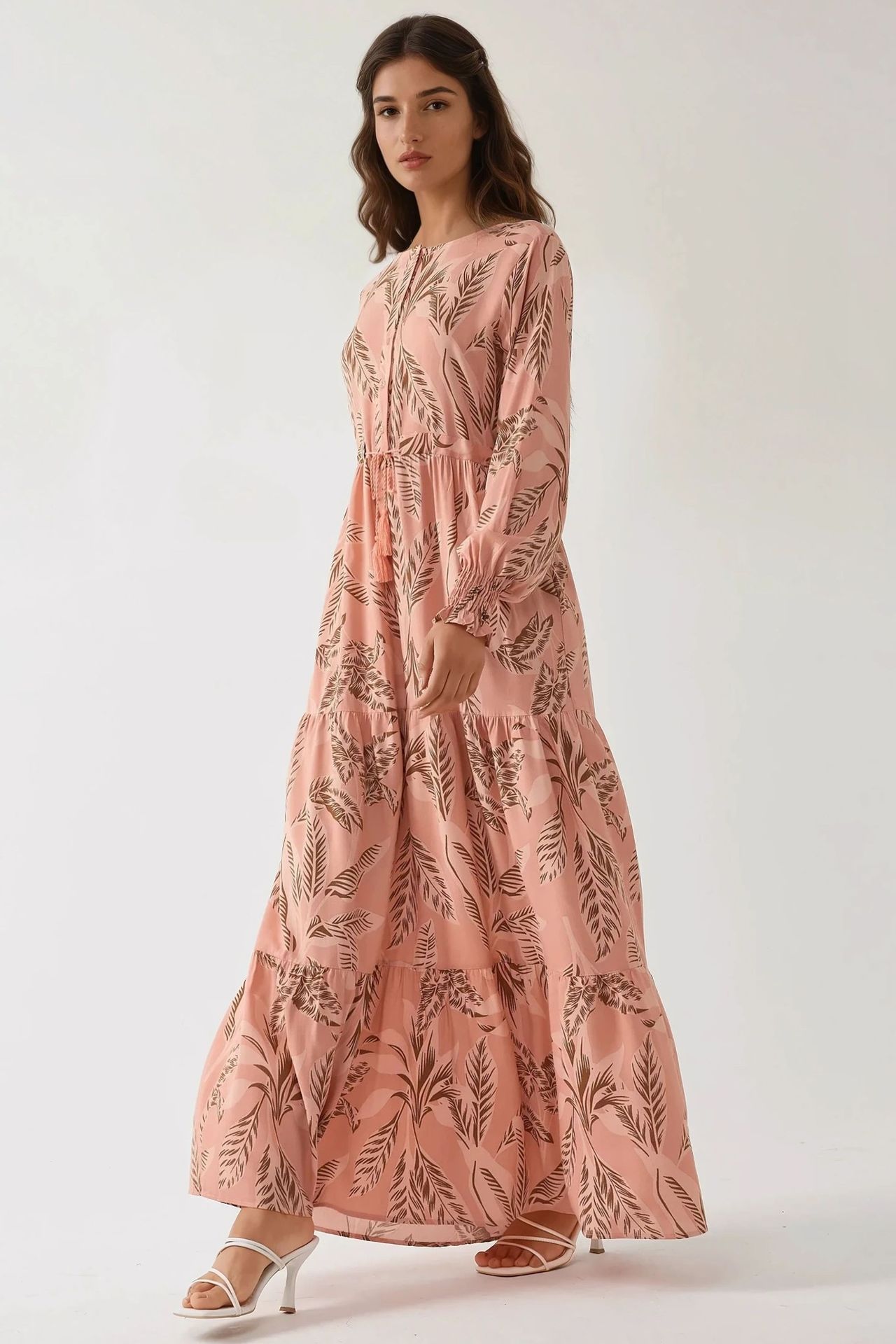 Printed Long Sleeve Viscose Maxi Dress 