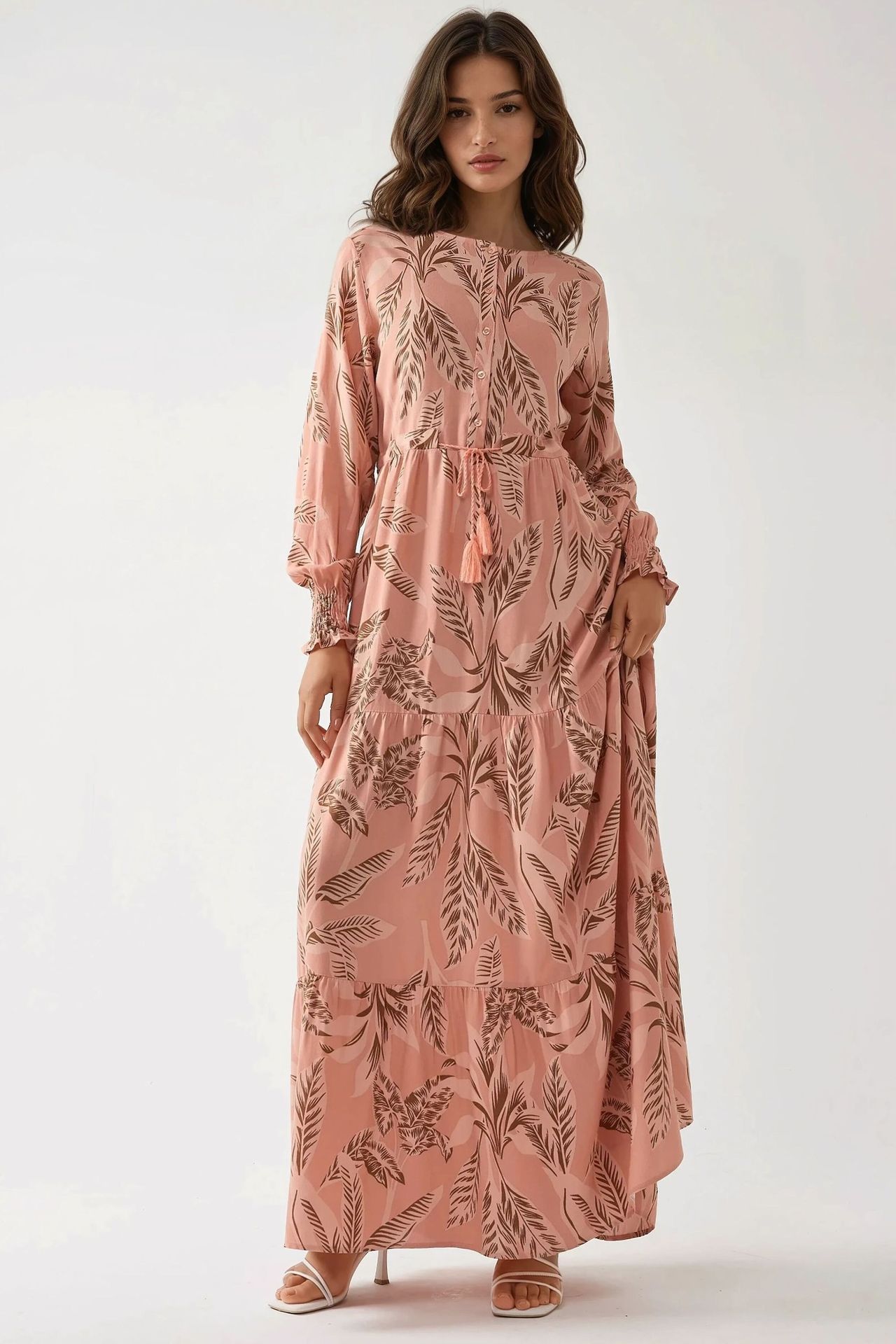Printed Long Sleeve Viscose Maxi Dress 