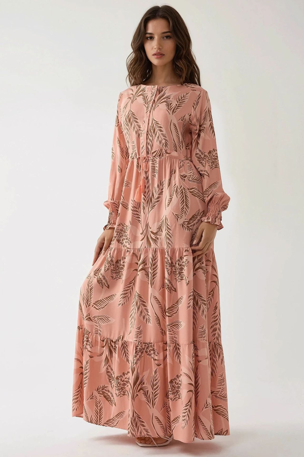 Printed Long Sleeve Viscose Maxi Dress 
