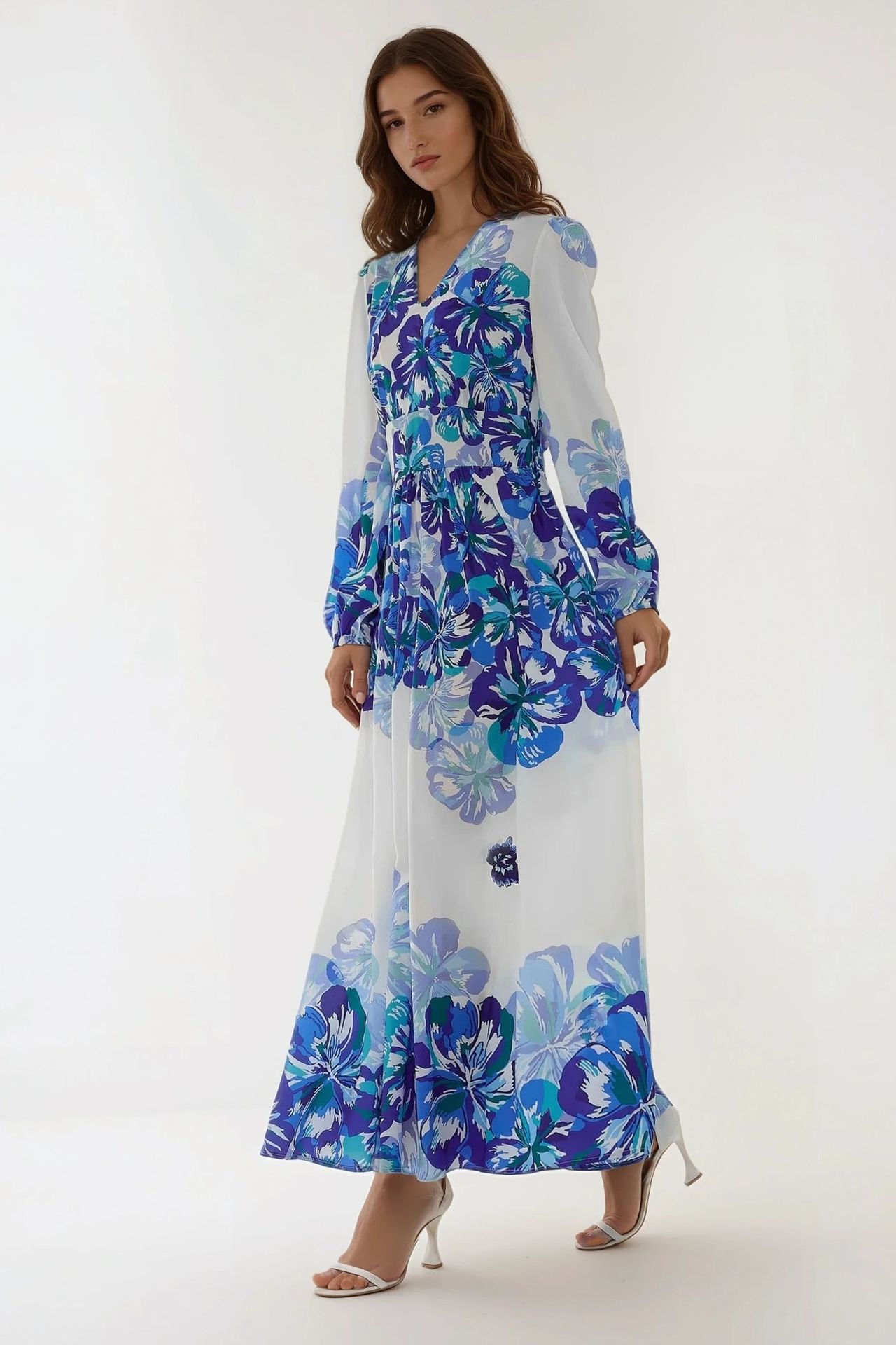 Printed Maxi Dress with V-Neck