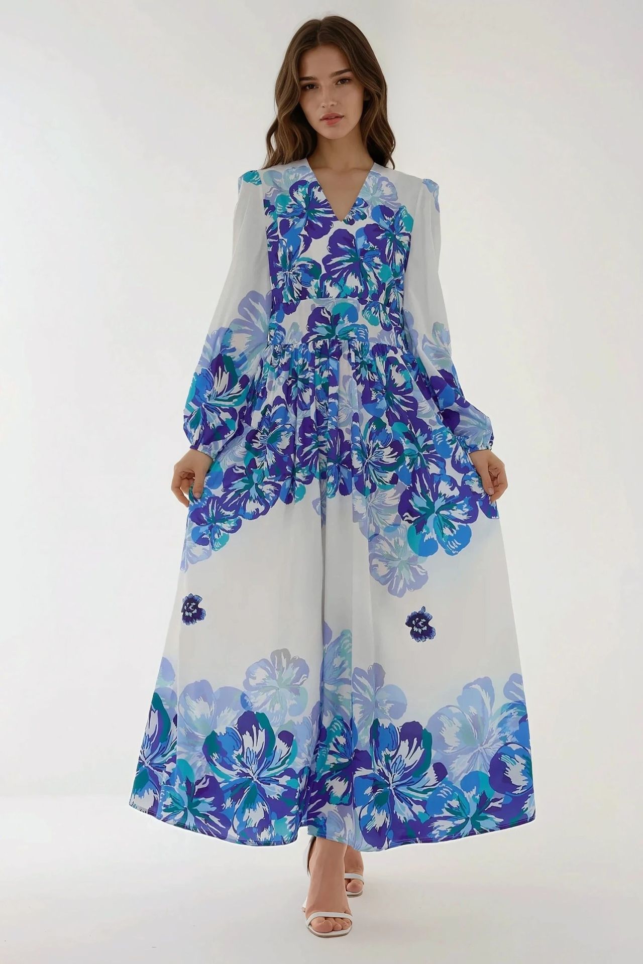 Printed Maxi Dress with V-Neck