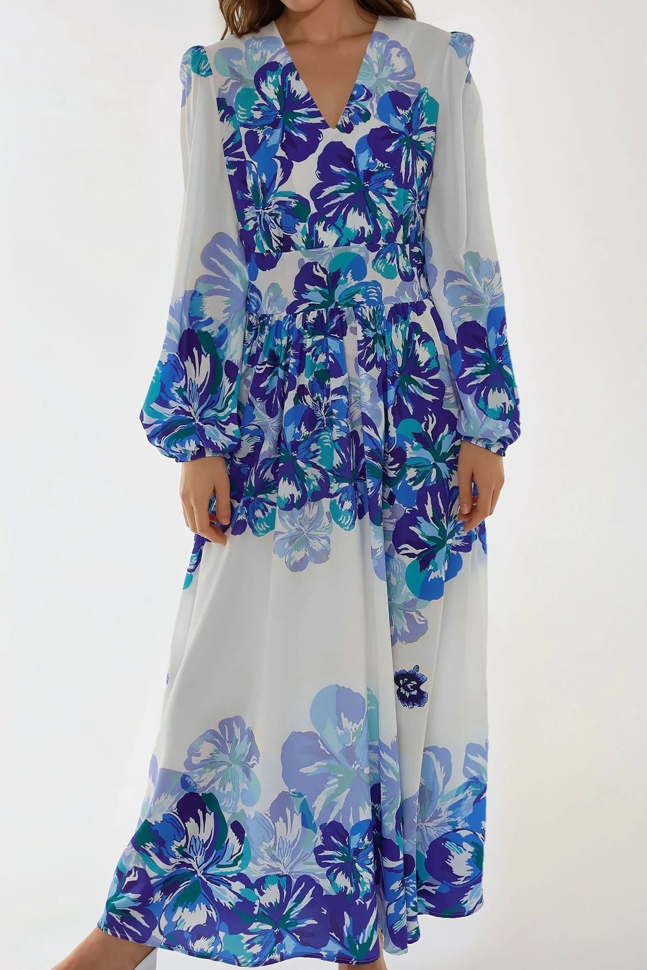 Printed Maxi Dress with V-Neck