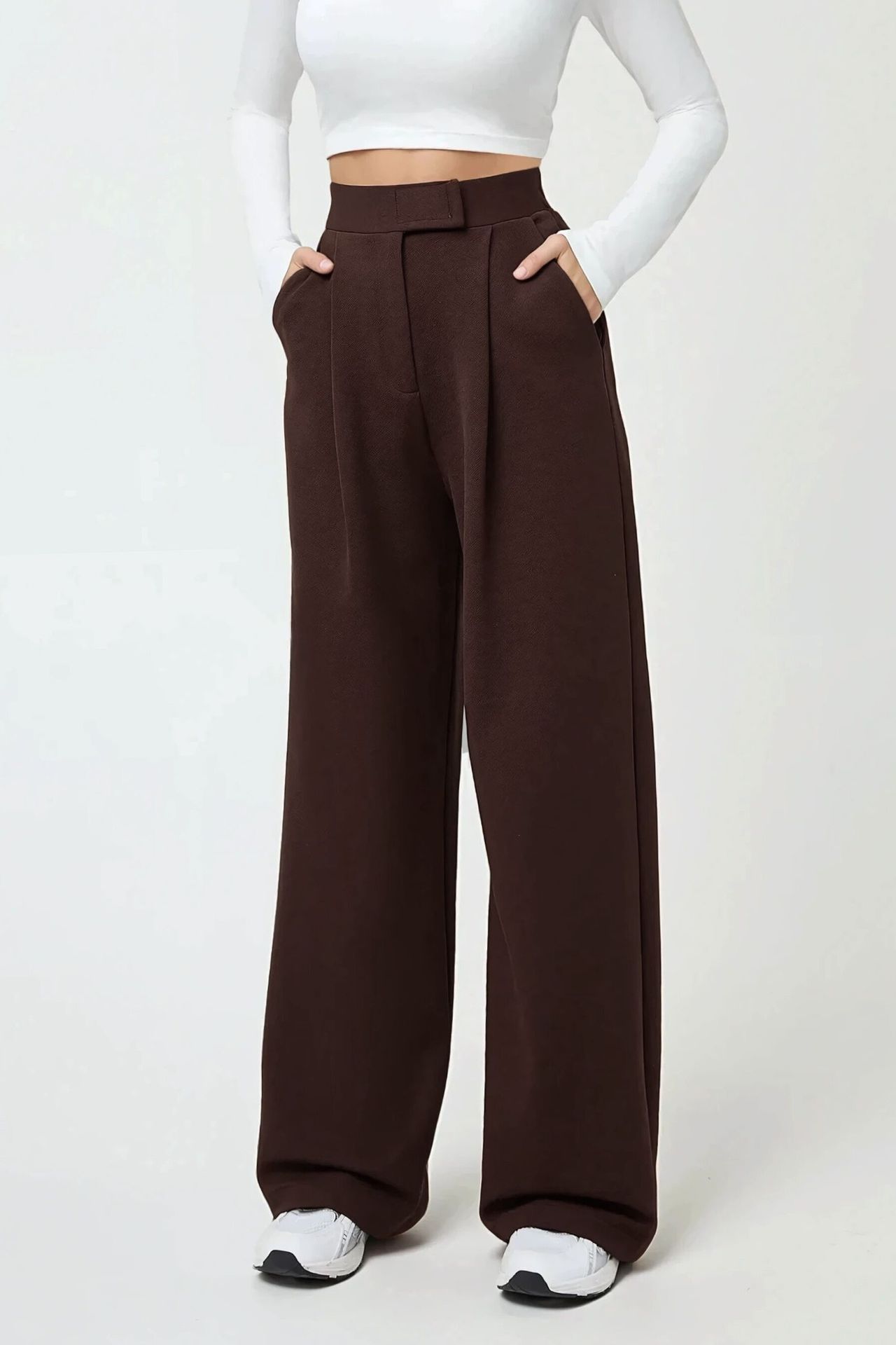 High Waist Elastic Crepe Palazzo Pants