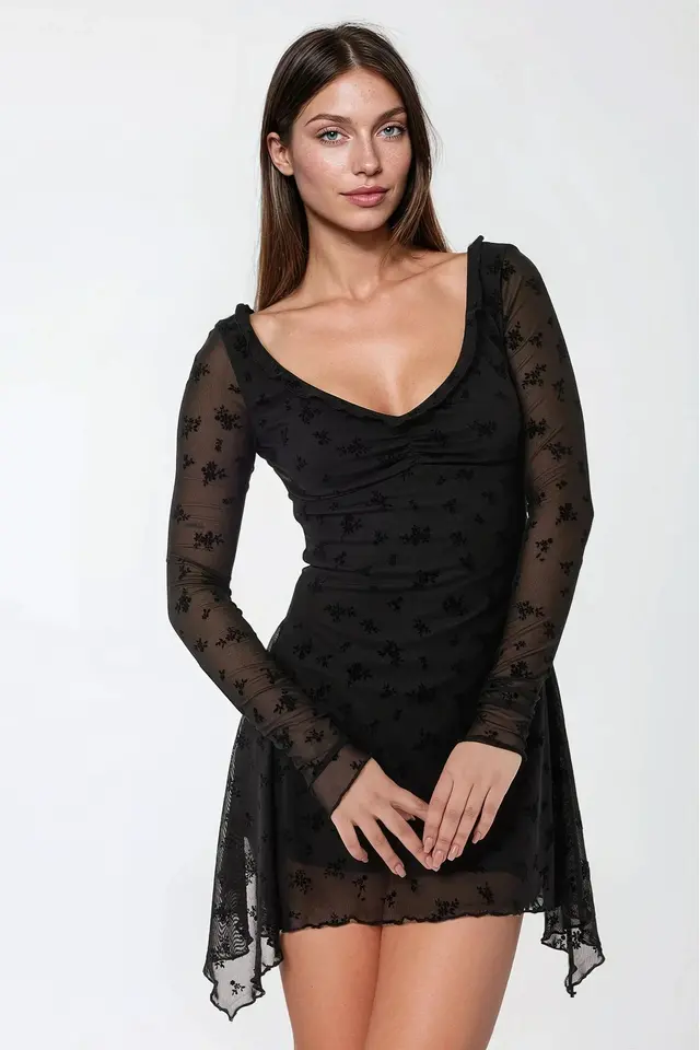 Floral V-Neck Fitted Mini Dress