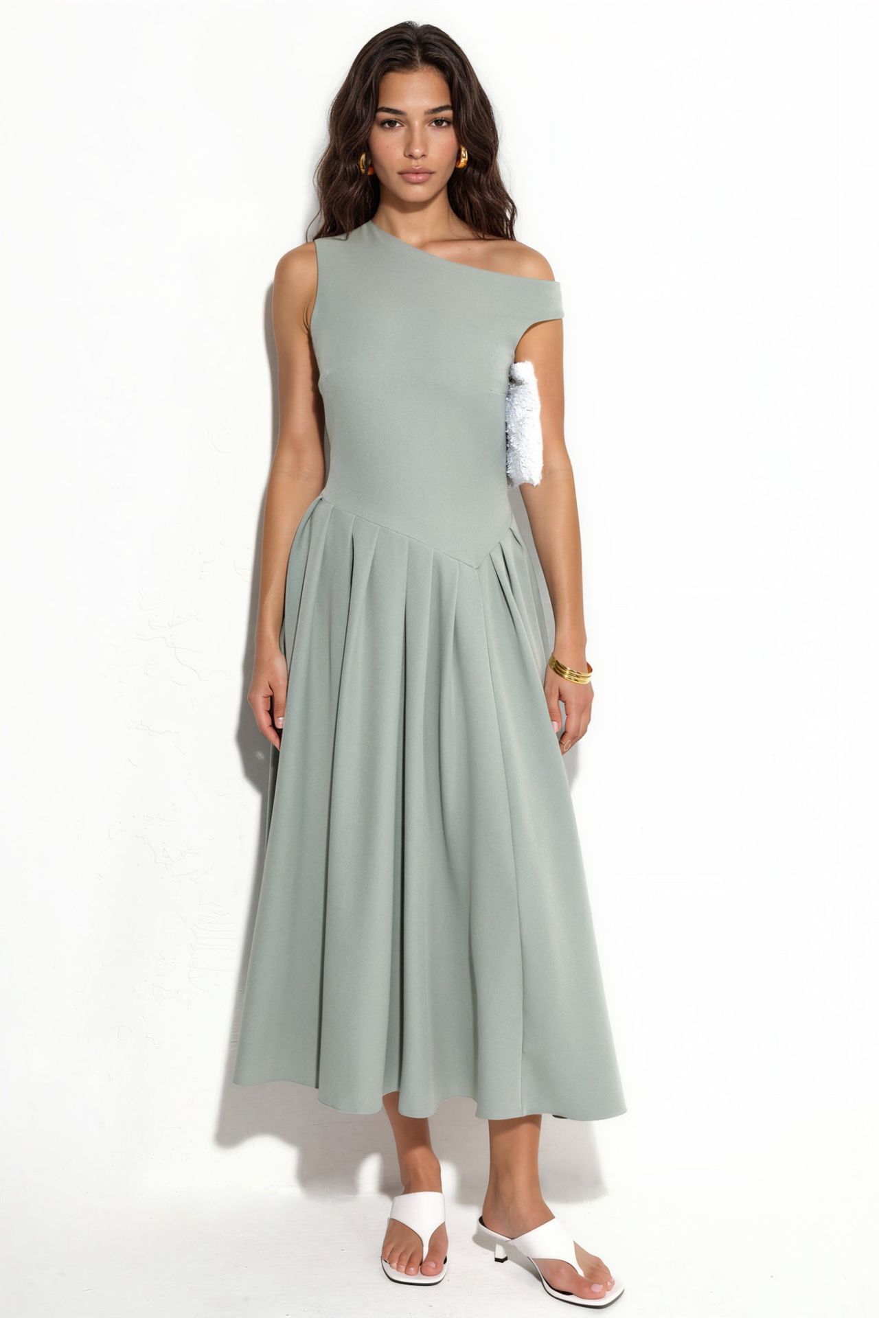 Asymmetrical Collar Midi Dress 1