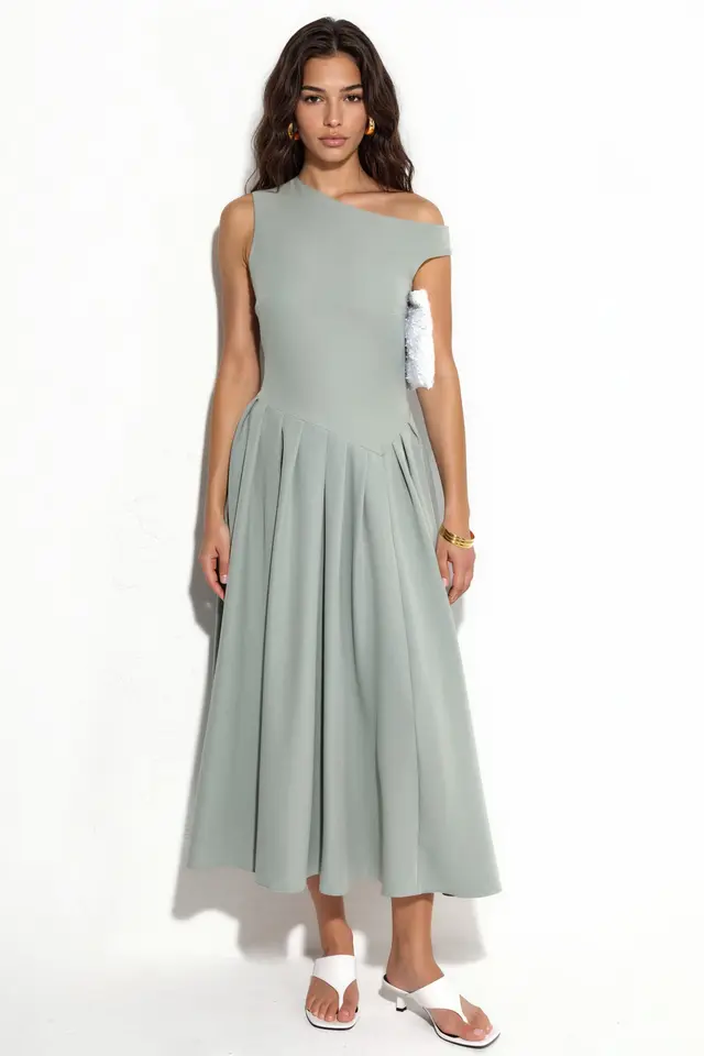 Asymmetrical Collar Midi Dress