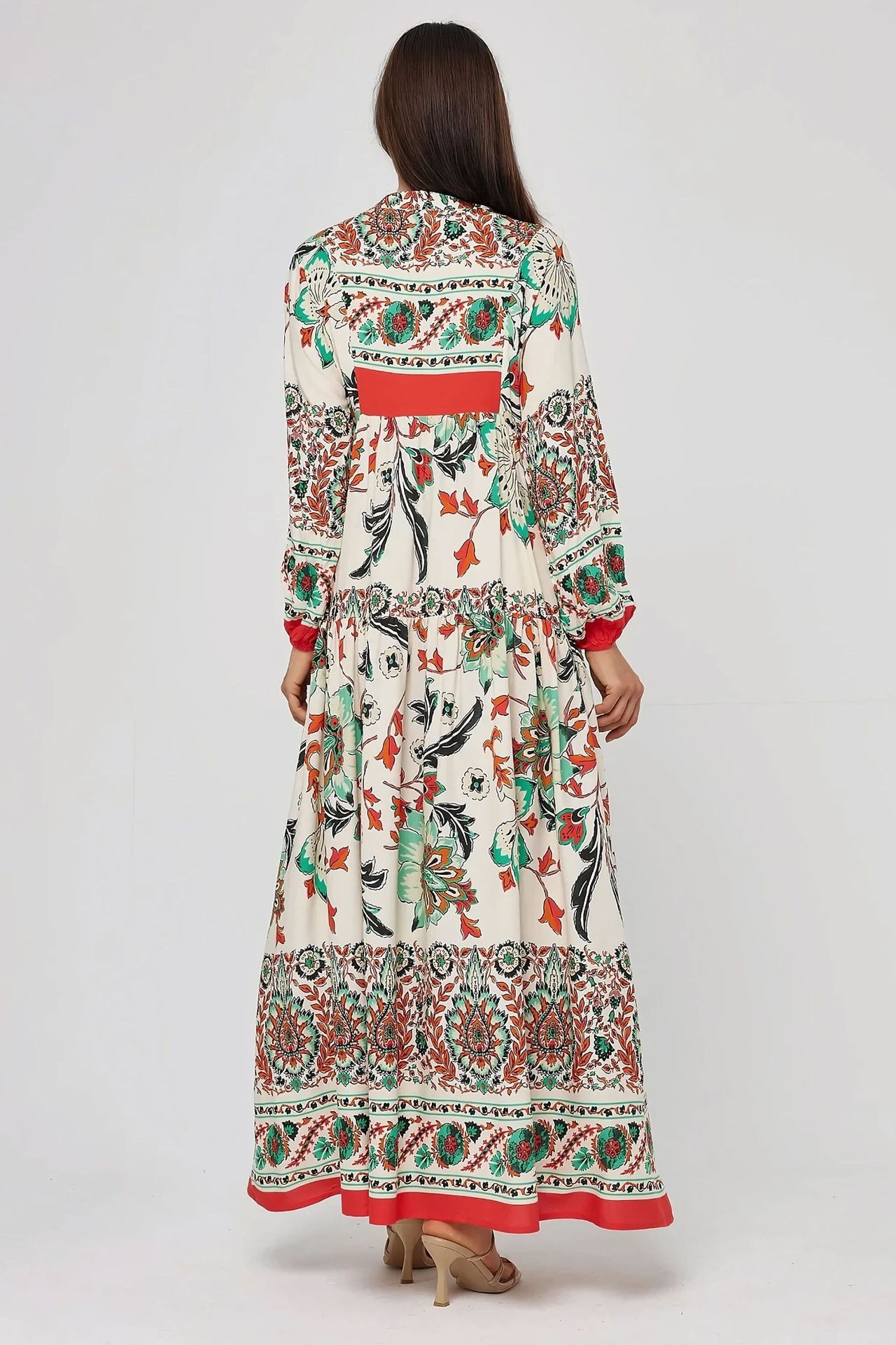 Printed Long Sleeve Viscose Maxi Dress 