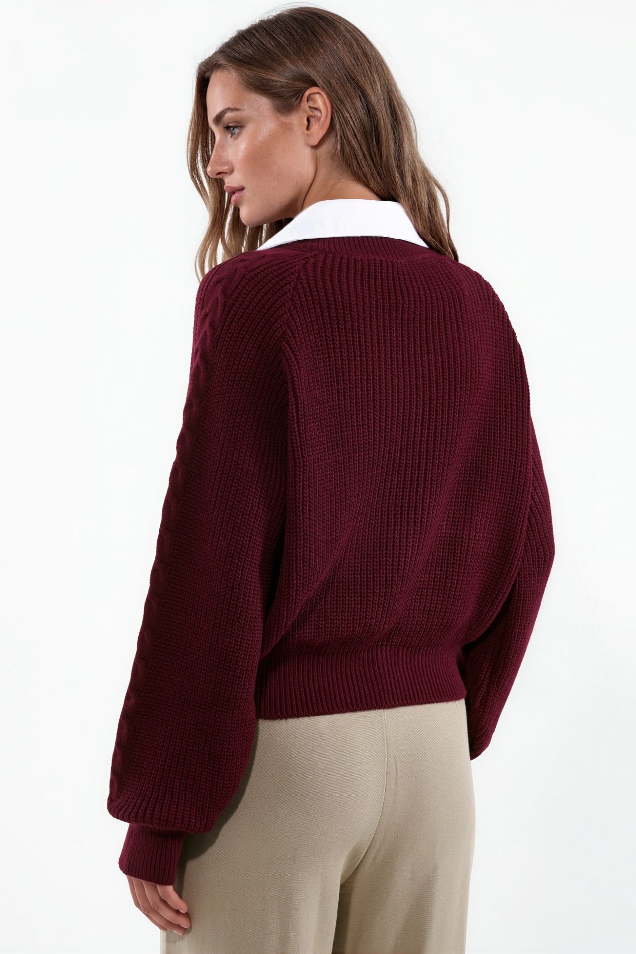 Patterned Knit Sweater with Shirt Collar 2