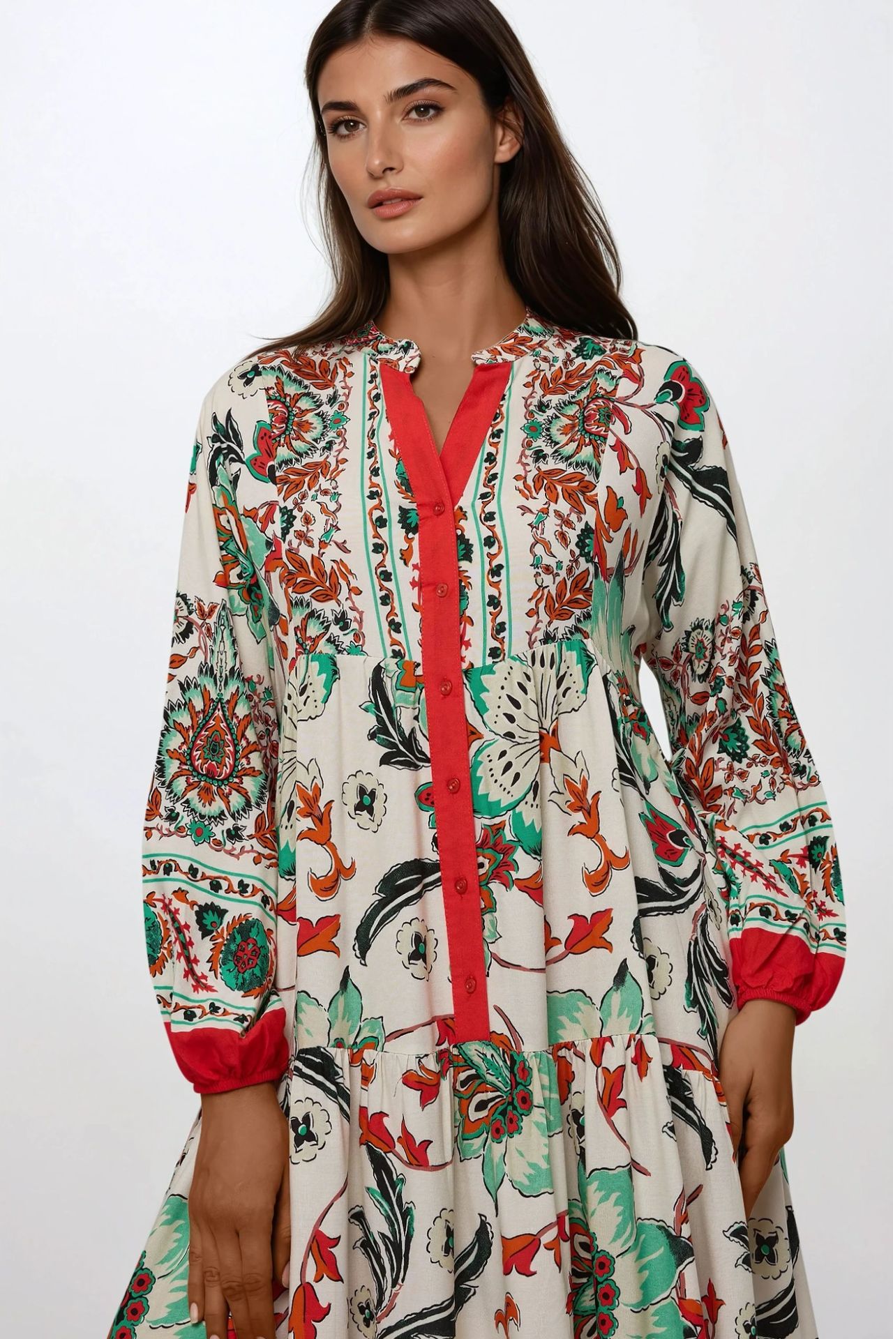 Printed Long Sleeve Viscose Maxi Dress 
