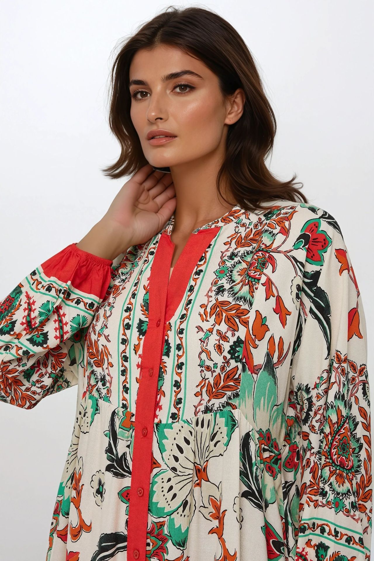 Printed Long Sleeve Viscose Maxi Dress 