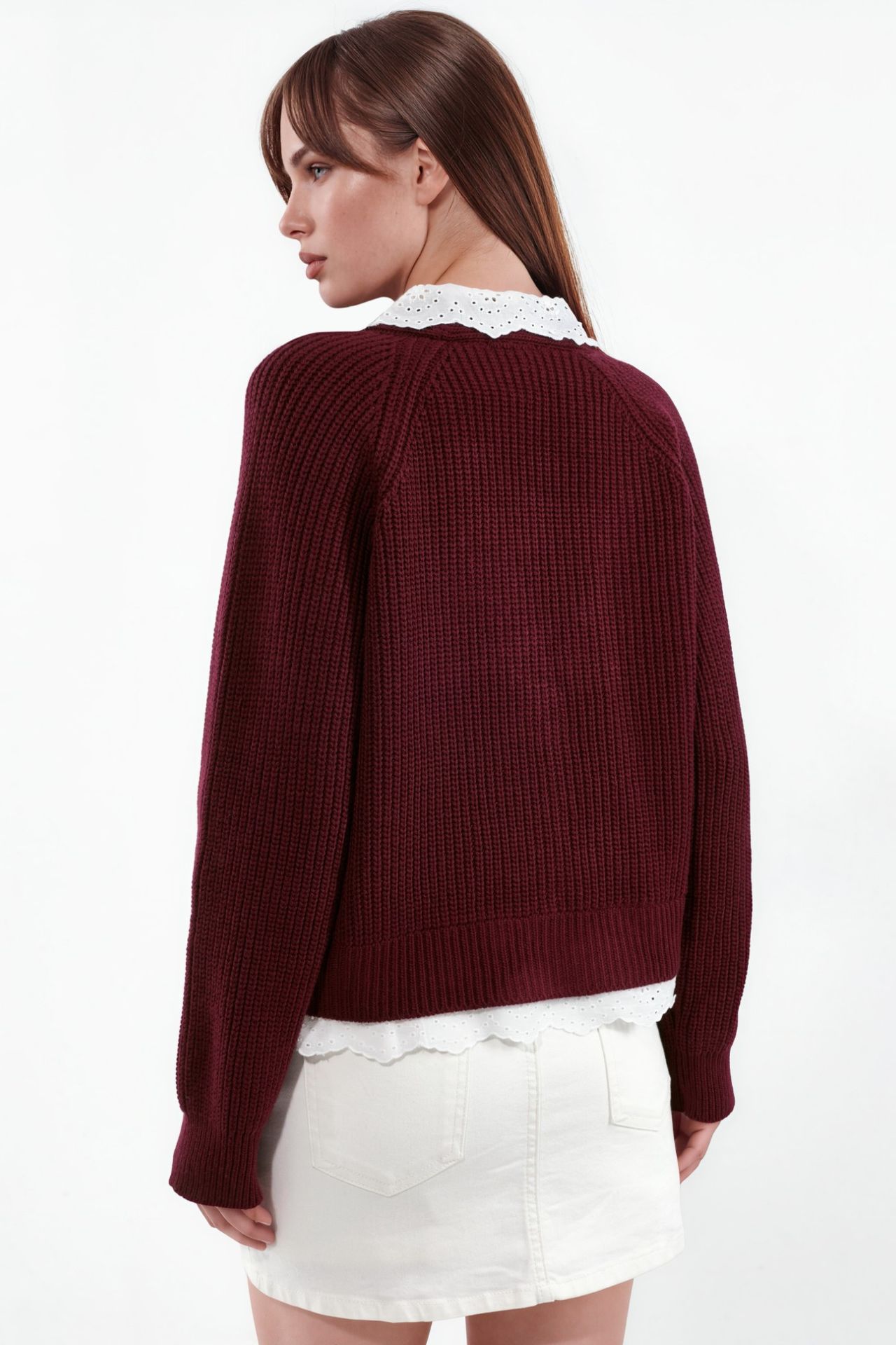 Buttoned Knit Cardigan with Collar Detail 3