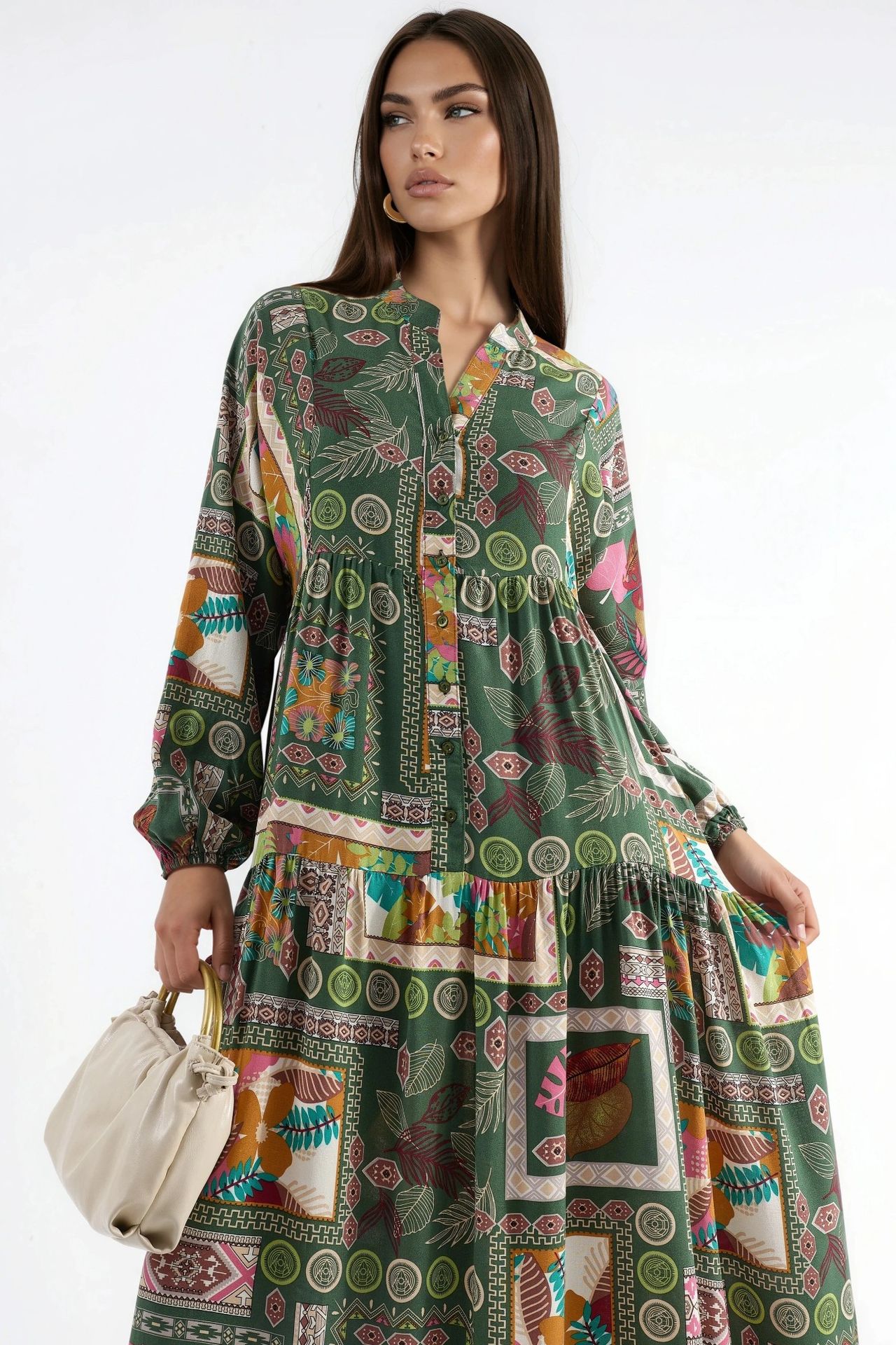 V-Neck Patterned Maxi Dress 1