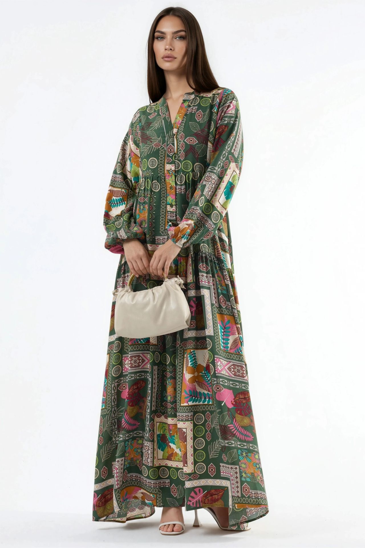 V-Neck Patterned Maxi Dress 3