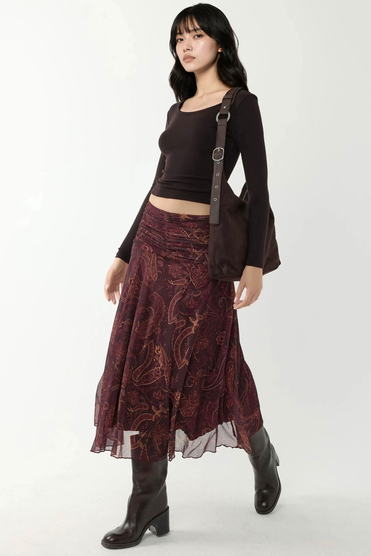 Patterned Midi Wrap Skirt with Ruffle Detail 3