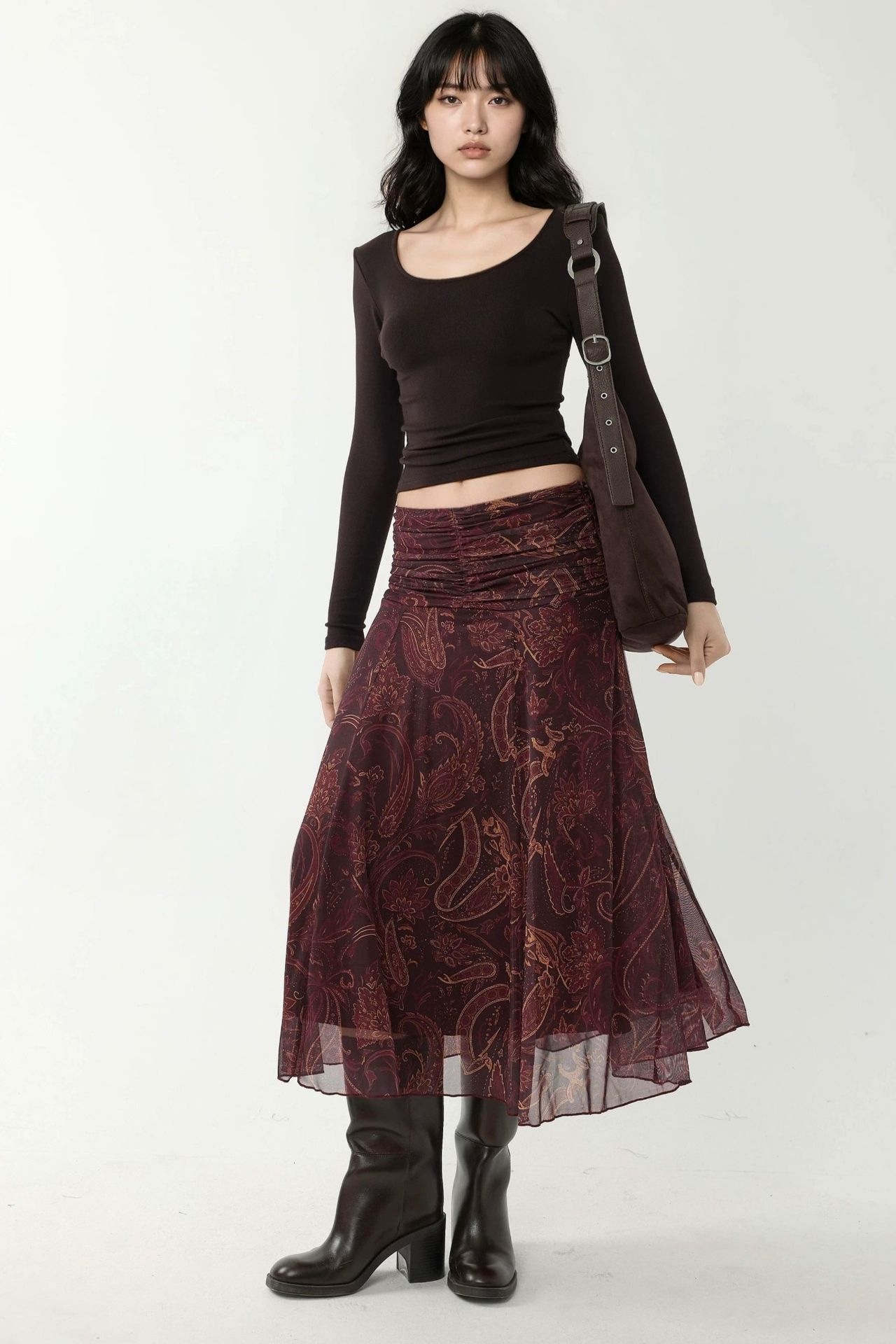 Patterned Midi Wrap Skirt with Ruffle Detail 5