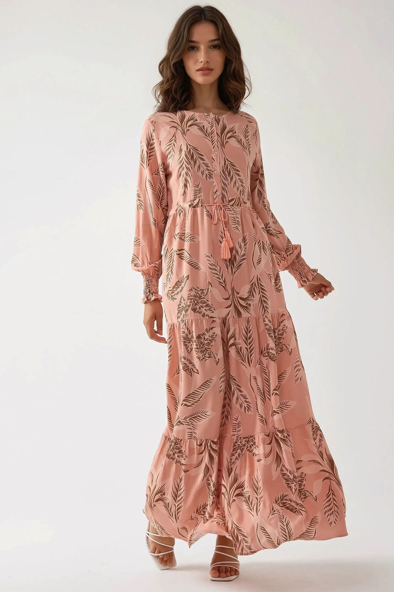 Printed Long Sleeve Viscose Maxi Dress 