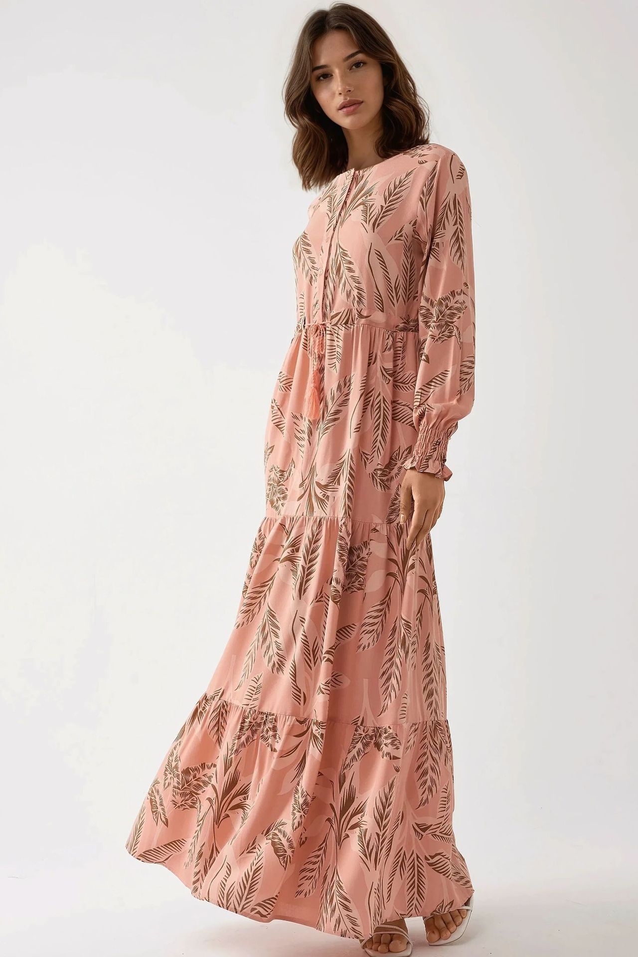 Printed Long Sleeve Viscose Maxi Dress 