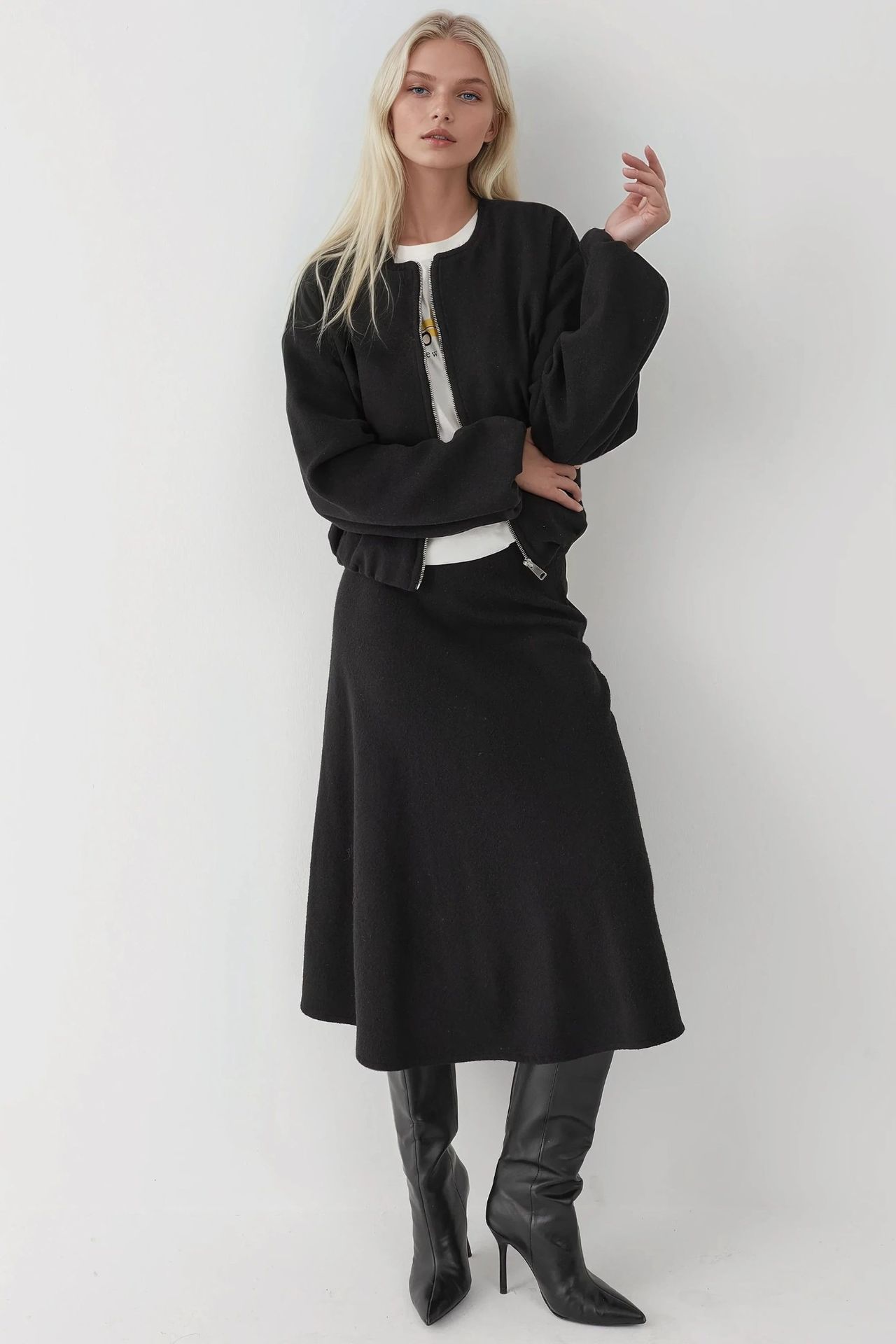 Full-Zip Oversized Textured Bomber Jacket 4