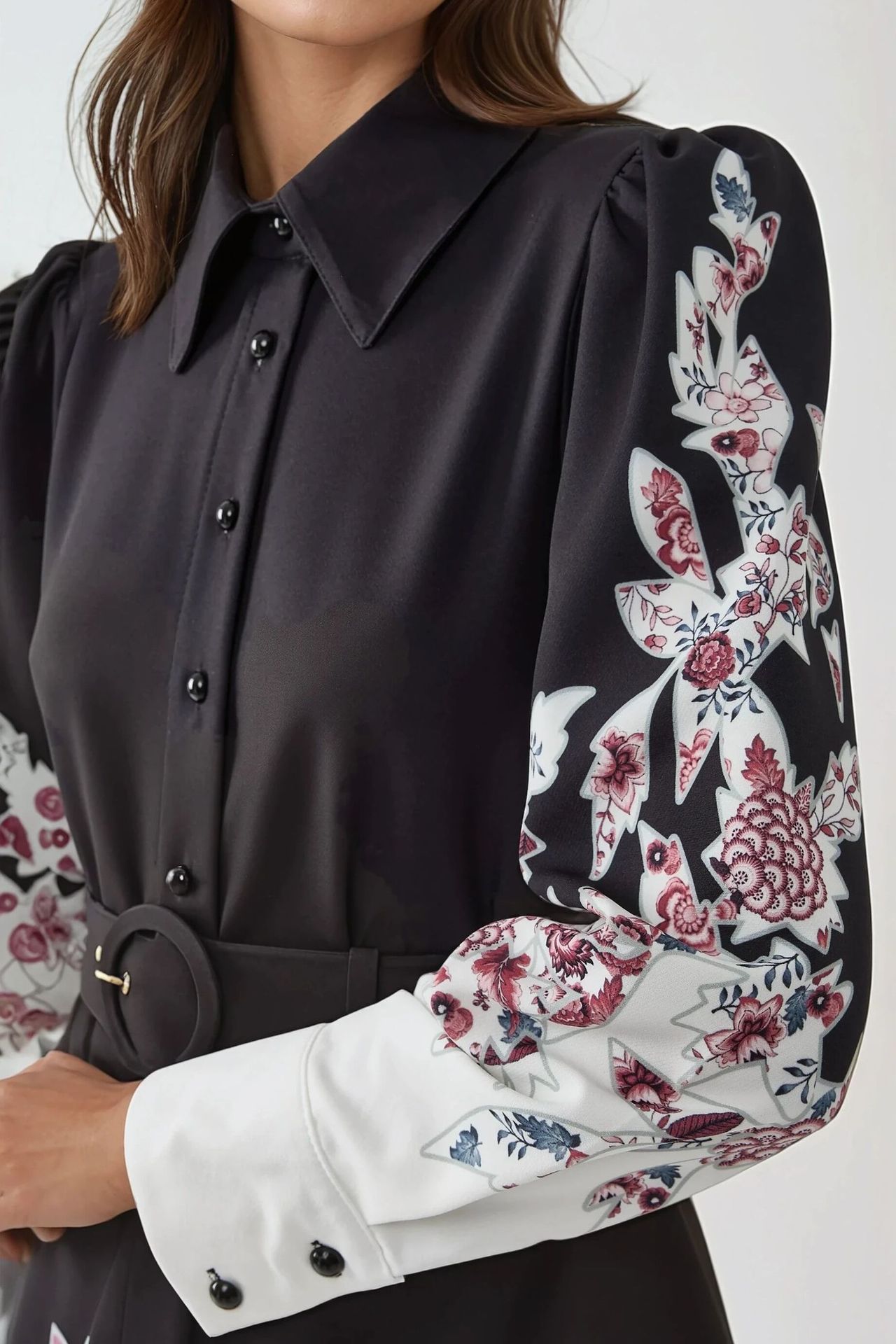 Printed Long Sleeve Maxi Dress with Belt