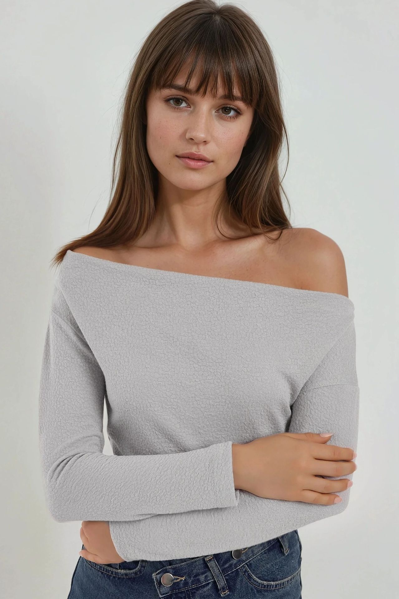 Off-Shoulder Striped Ribbed Long-Sleeve Top 2