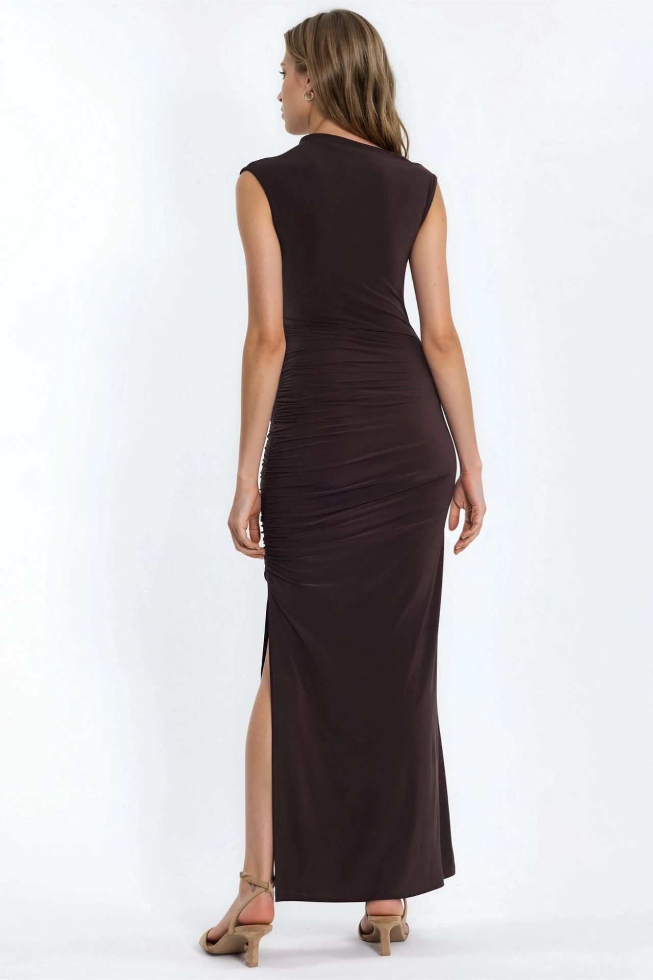 Slit Detailed Bodycon Sandy Maxi Dress 4
