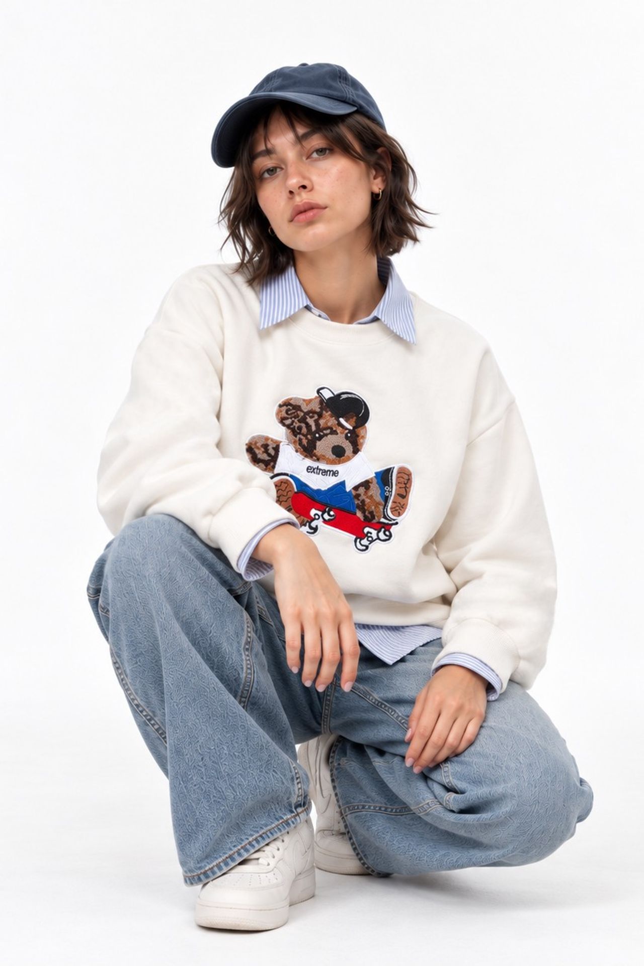 Embroidered Crew Neck Long Sleeve Sweatshirt 2