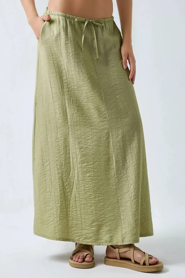 Drawstring Waist A-Line Maxi Skirt